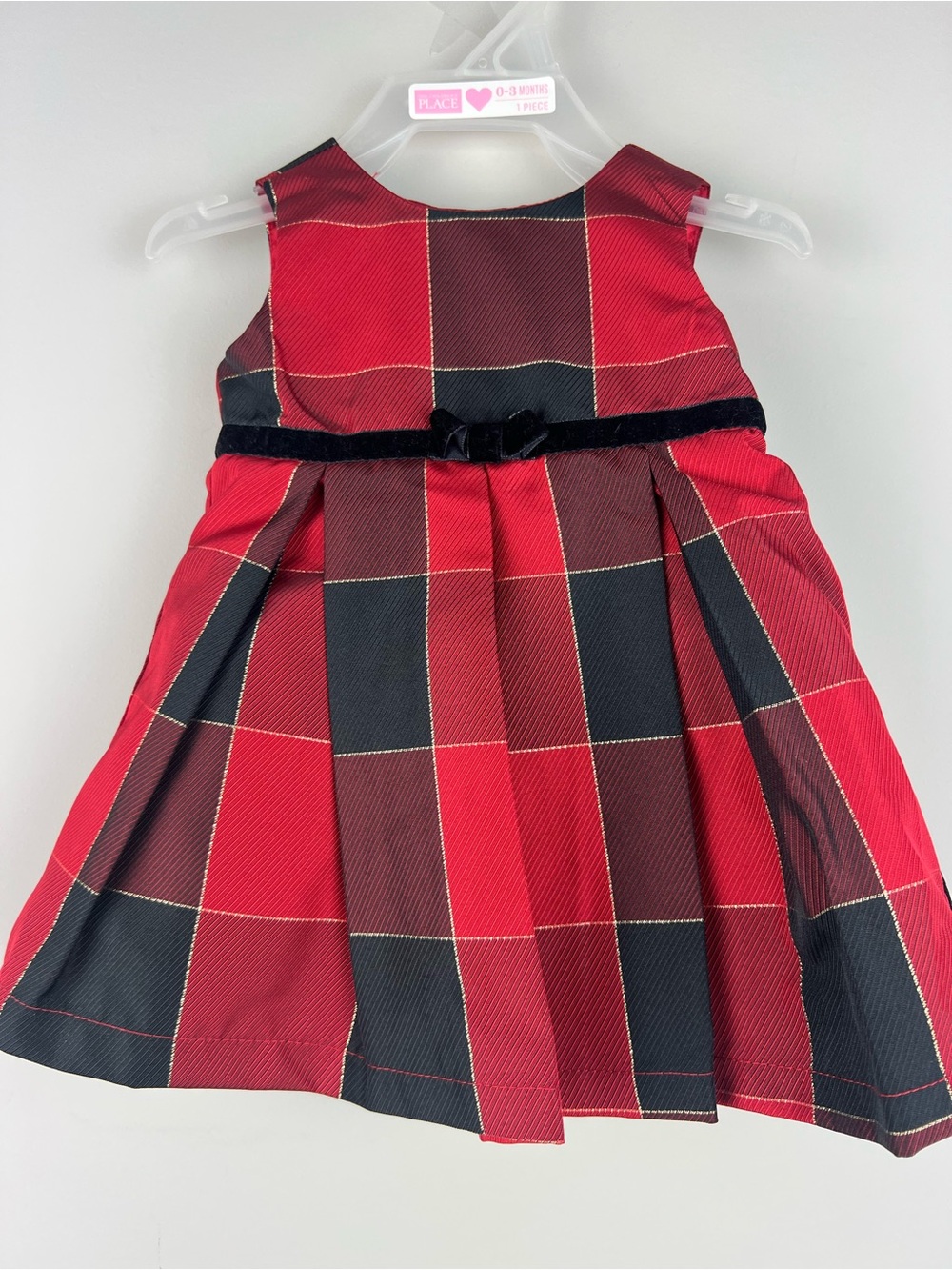 The Children's Place Red and Black Plaid Velvet-Waist Formal Dress